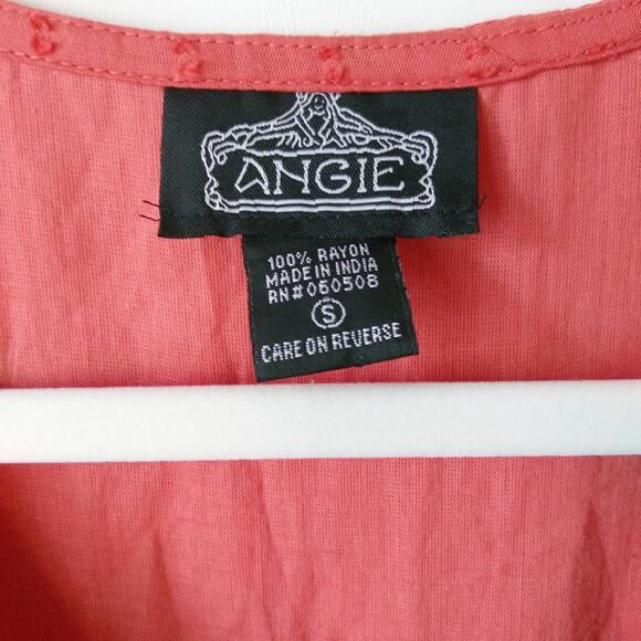 Angie Womens S Tiered Summer Sun Dress Beach Cover-up Swiss Dot Terracotta Boho - Picture 7 of 11